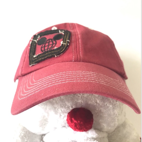 Disney Parks Unisex Cap Mickey Mouse Baseball Hat Maroon Adjustable Distressed - Picture 1 of 7